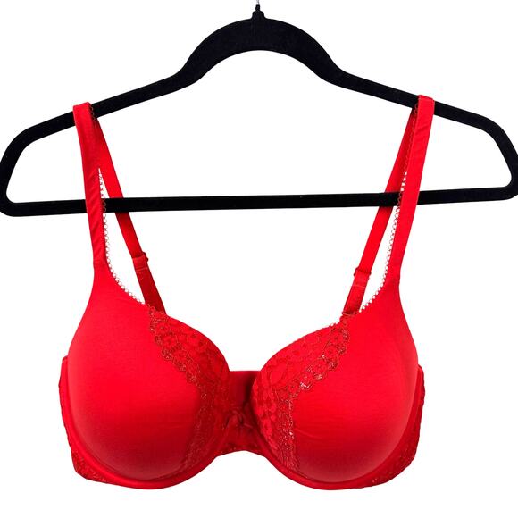 Victoria's Secret Other - VS Body by Victoria Perfect Shape Padded Bra Size 36 D Cherry Red Lace Coquette